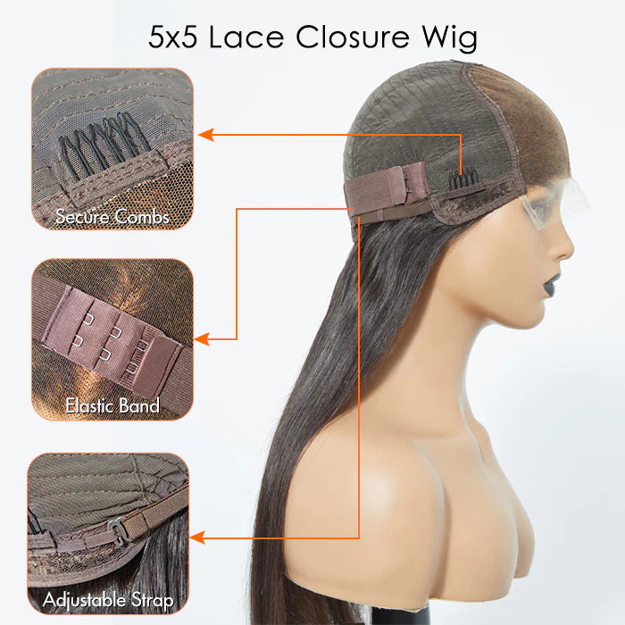 Luxury Virgin 5x5 HD Straight Closure Wig