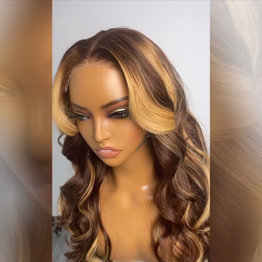 Glueless Brown Highlight Wear and Go Lace Wig